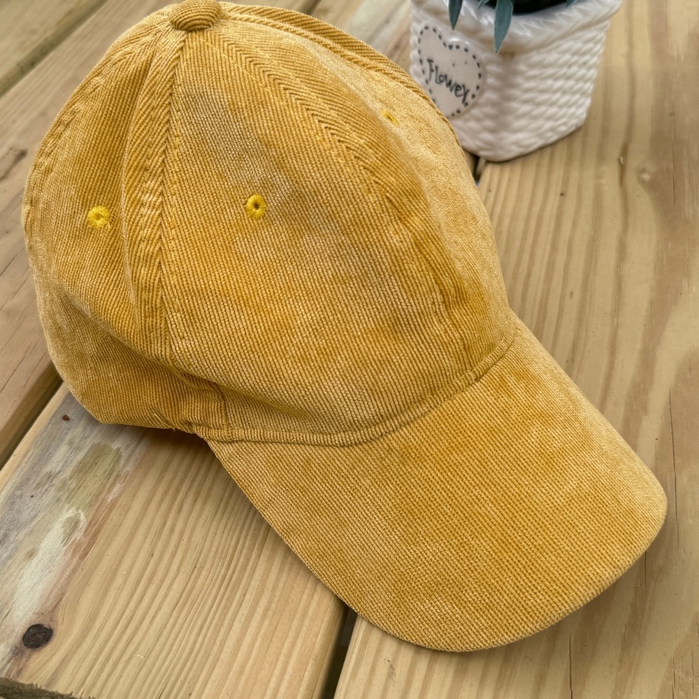 Vintage Yellow Corduroy Dad Hat Men Baseball Cap Adjustable Strapback Retro Y2K